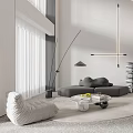 Modern Minimalist Duplex Living Room Interior Design With Staircase Sofa And Floor to Ceiling Windows
