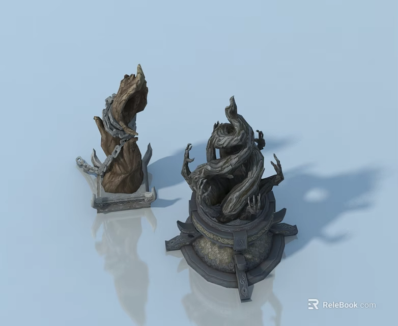Two Pet Cabinets With Tree Root Sculpture Design On Smooth Surface 3d model