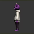 3D Purple Raccoon Character With Golden Crown Green Eyes White Hoodie And Dark Pants