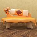 Orange Public Chair With Bone Shaped Backrest And Drippy Bottle Decoration On Wooden Floor