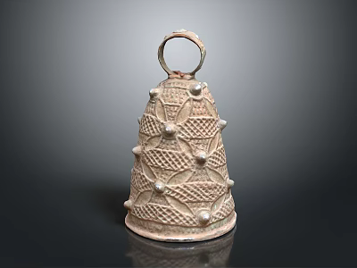 Decorative Ceramic Bell With Woven Pattern And Embossed Beads On Top Ring 3d model