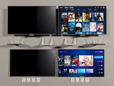 Wall Mounted TVs With Display Interfaces And Blank Screens 3d model