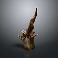 Rustic Wooden Stump Sculpture With Natural Texture On Gray Gradient Background 3d model