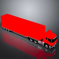 Red Semi Truck with Long Trailer and Reflective Surface on Dark Background 3d model
