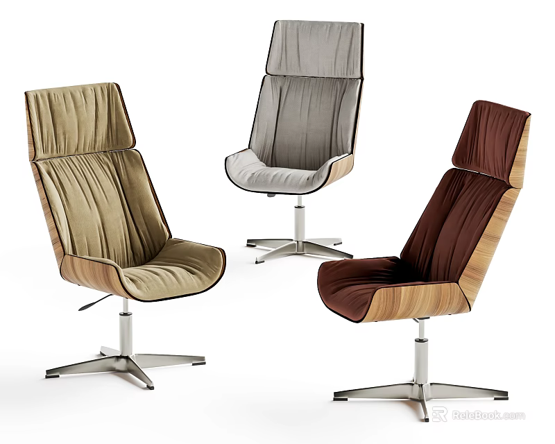 Modern Office Chairs with Beige Gray and Brown Ergonomic Backrest Metal Swivel Base 3d model 