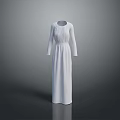 White Long Sleeve Dress with Pleated Front and Gathered Waist for Elegant Formal Occasions