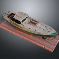 Detailed Vintage Wooden Model Boat With Green Hull And Classic Design On Display Stand