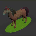 Brown Cartoon Horse Standing On Green Grass Field With Animated Design