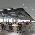 Spacious Public Office Space With Computers Office Desks And Bright Lighting 3d model