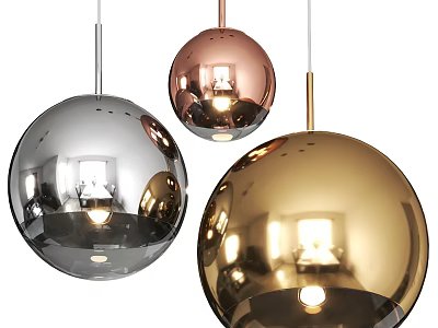 Illuminated Spherical Pendant Lights With Metallic Reflective Finish In Silver Rose Gold And Gold 3d model