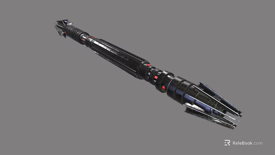 Black Long Handle Weapon With Red Accents Blue Segmented Details And Sharp Tip 3d model