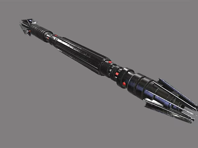 Black Long Handle Weapon With Red Accents Blue Segmented Details And Sharp Tip 3d model