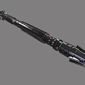 Black Long Handle Weapon With Red Accents Blue Segmented Details And Sharp Tip 3d model