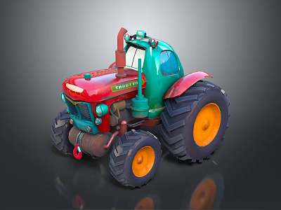 Vintage Tractor With Red And Green Body Big Wheels And Yellow Rims 3d model