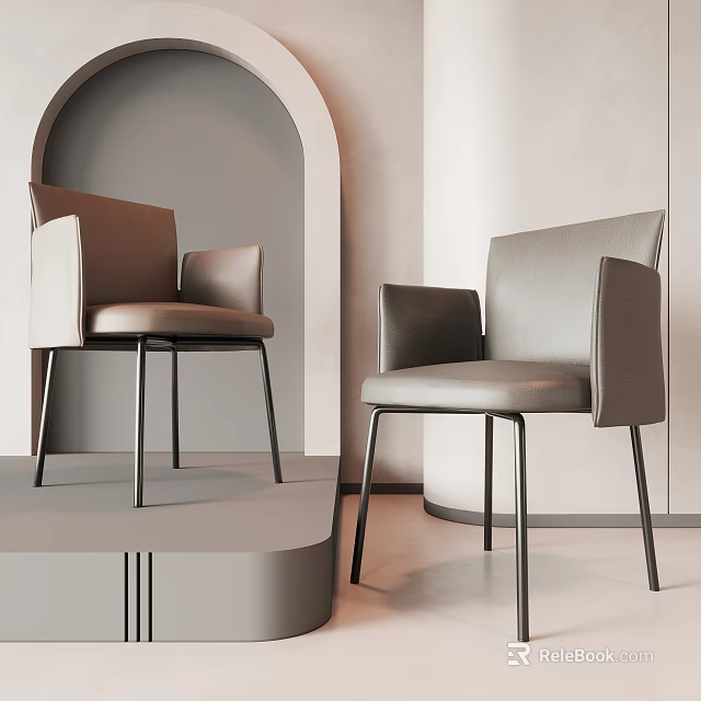 Modern Single Chair Design With Leather Upholstery Neutral Tones Armrests And Metal Legs 3d model 