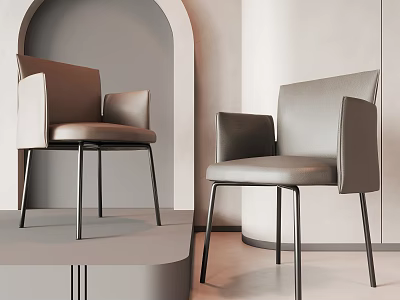 Modern Single Chair Design With Leather Upholstery Neutral Tones Armrests And Metal Legs 3d model