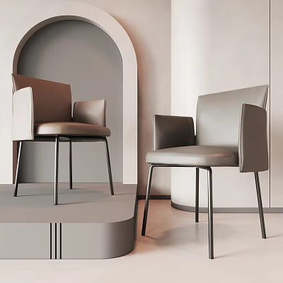 Modern Single Chair Design With Leather Upholstery Neutral Tones Armrests And Metal Legs 3d model