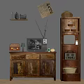 Vintage Home Decor With Wooden Cabinet Old TV Radio And Wall Art