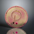 Circular Daily Life Product With Gold Pink Color Central Logo Dotted Pattern And Reflective Surface