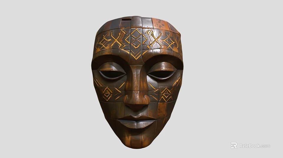 Traditional Handcrafted Wooden Mask With Intricate Geometric Patterns For Home Interior Decor 3d model 