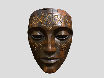 Traditional Handcrafted Wooden Mask With Intricate Geometric Patterns For Home Interior Decor 3d model