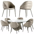 Modern Round Glass Top Dining Table Set With Light Gray Upholstered Chairs And Metal Legs