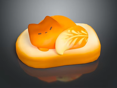 Cute Orange Cartoon Cat Lying On Mango With Leaf Illustration 3d model
