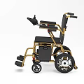 Medical Device Foldable Wheelchair With Black Seat Golden Frame Armrests And Footrests