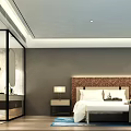 Elegant Hotel Room With King Bed White Bedding Brown Headboard And City Night View