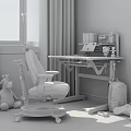 Kids Pink Desk With Adjustable Chair Bookshelf Books Stationery And Stuffed Toys