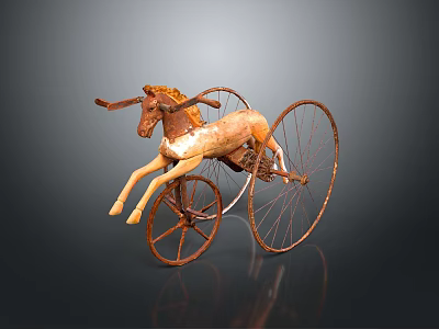 Vintage Bull Shaped Decorative Piece On Old Bicycle With Large Metal Wheels 3d model