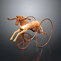 Vintage Bull Shaped Decorative Piece On Old Bicycle With Large Metal Wheels