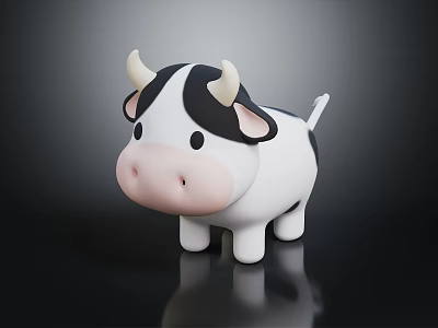 Adorable Black And White Cow Toy With Cute Horns And Pink Nose 3d model