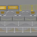 Various Safety Fencing Designs Including Yellow Temporary And White Striped Barriers with Bases