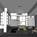 Modern Living Dining Room Interior With Sofa Dining Table Chairs And Pendant Lighting