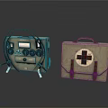 Daily Supplies Featuring Green Equipment With Knobs Cables And Brown Leather Case With Cross Symbol
