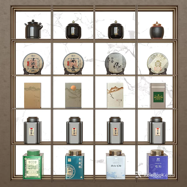 Traditional Ceramic Storage Jars With Various Designs Arranged On Display Shelves 3d model 