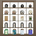 Traditional Ceramic Storage Jars With Various Designs Arranged On Display Shelves 3d model