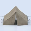 Beige Triangular Top Tent With Ropes And Wooden Stakes For Camping Use