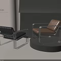Modern Black and Brown Leather Accent Chairs with Metal Frame and Armrests
