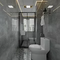 Sleek Modern Grey Marble Bathroom With Black Framed Glass Shower Enclosure And Practical Bath Fixtures