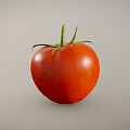 Ripe Red Tomato With Green Stem And Leaves On Gray Background