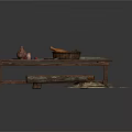 Rustic Wooden Table With Clay Pot Roasted Chicken Basket Bench And Straw