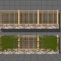 Two Tiered Garden Wall with Yellow Lattice Panels Stone Base Green Vines and Blue Tiles