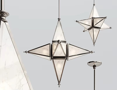 Star Shaped Modern Chandeliers With Metal Frame And Glass Panels Hanging Design 3d model