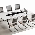 Modern Conference Table Design With Gray Mesh Back Chairs Laptop And Cups 3d model