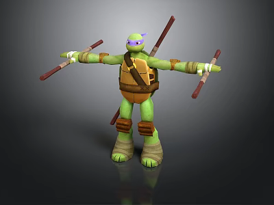 Green Ninja Turtle Character With Purple Mask Brown Shell And Nunchucks 3d model