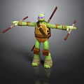 Green Ninja Turtle Character With Purple Mask Brown Shell And Nunchucks
