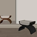 Modern Wooden Stools With Brown Black Frames And White Cushioned Seats 3d model