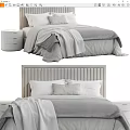 Modern Double Bed With Vertical Tufted Headboard And Gray Bedding Set